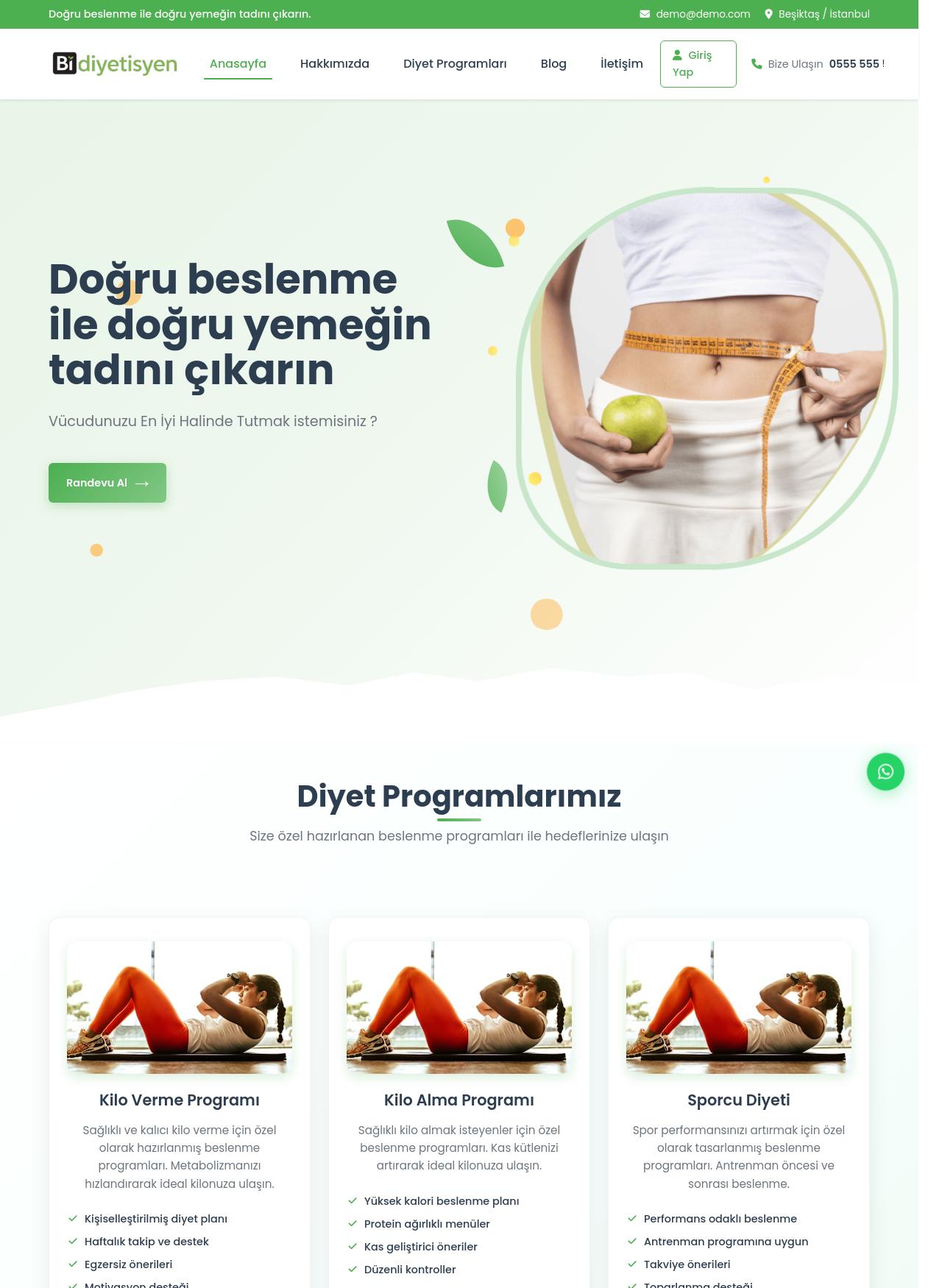 Diyetisyenler İçin Özel Web Sitesi 1