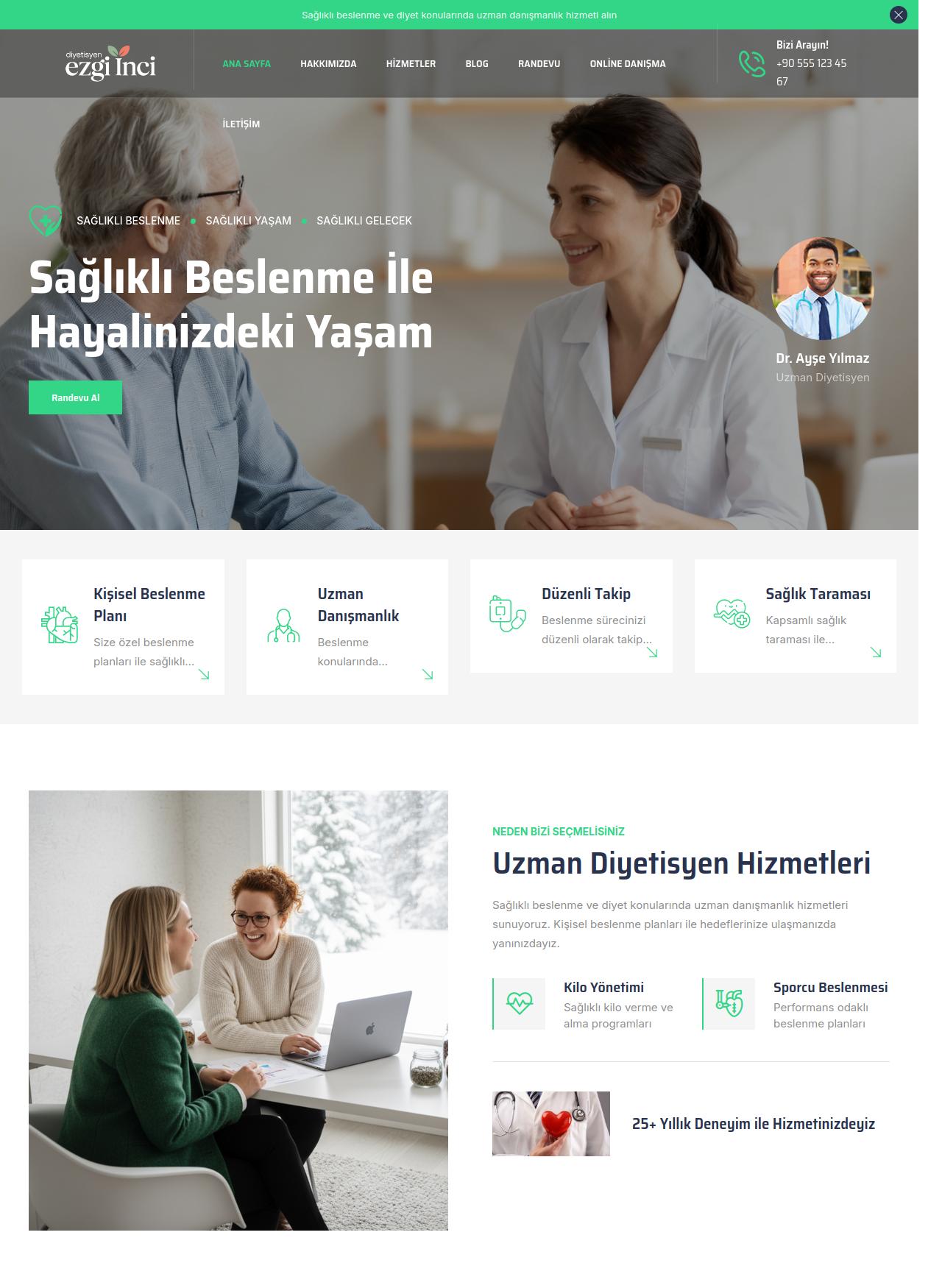Diyetisyenler İçin Özel Web Sitesi